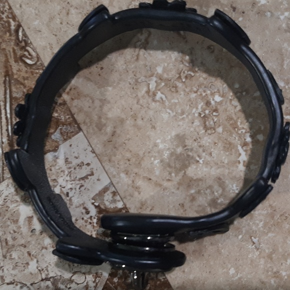 Coach Black Leather Bracelet with Flowers NWOT - Picture 5 of 5